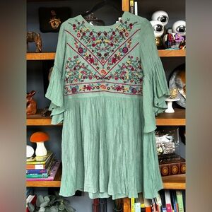 Sage green embroidered dress